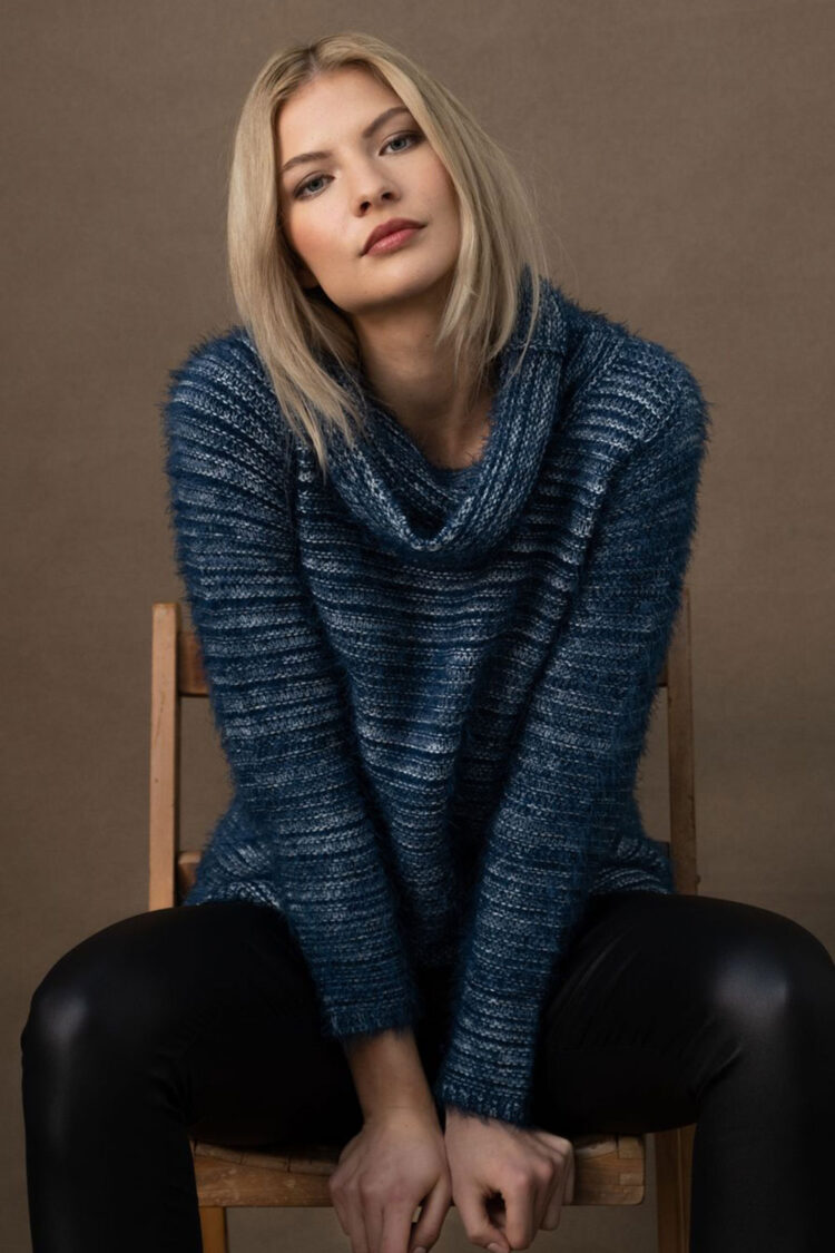Marble cowl neck blue feathery jumper