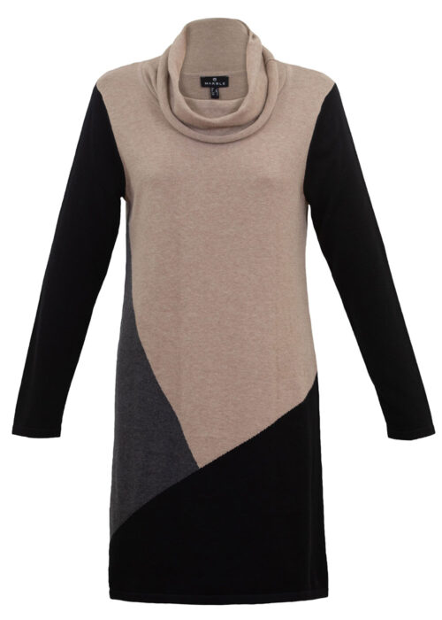 Marble cowl neck taupe block tunic