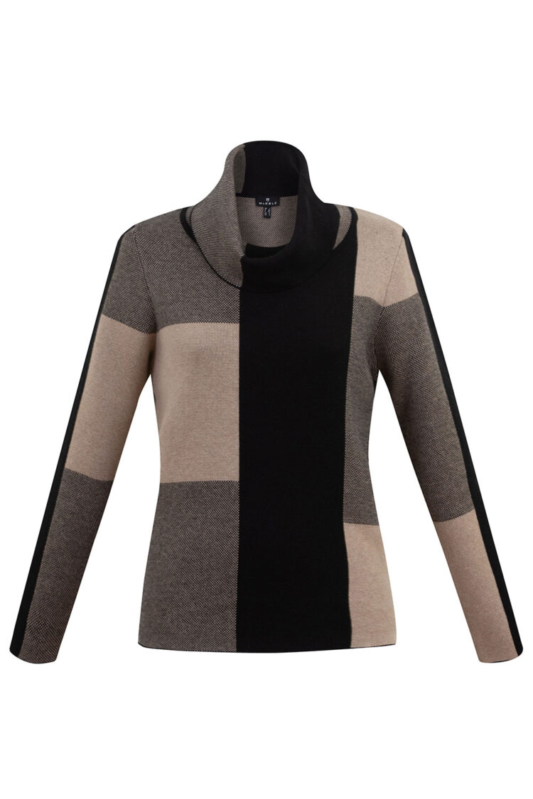 Marble taupe black cowl neck jumper